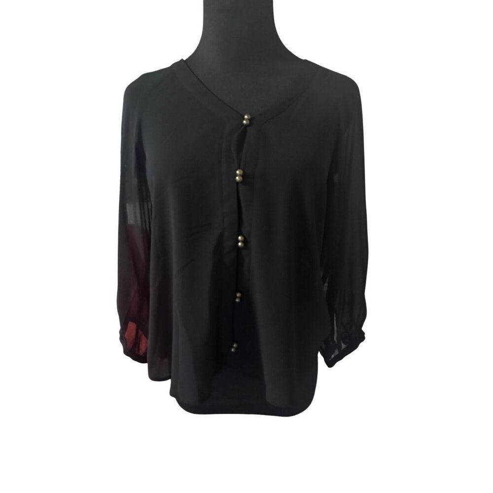 The Impeccable pig black blouse naked zebra bronze buttons size  L